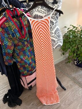 JUSTFAB - “New” Orange & White Chevron Maxi Dress
